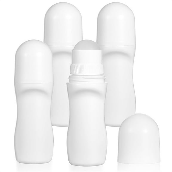 4Pack Refillable Roll-on Bottle,Empty Portioning Bottles,White Plastic Roller Bottles with Roller Ball,Anti-perspirant Roller Ball Bottles,for Essential Oils Perfume (Flat)