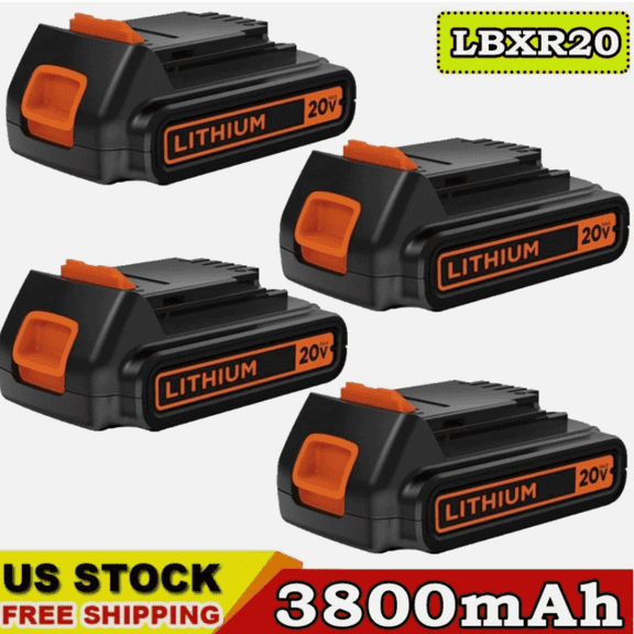 4Pack Replacement for B&D LBXR20 20V 3800Ah Lithium Battery LBXR20 LB20 LBX20,Compatible with 20V LDX120C LDX120SB LGC120 LHT2220 Cordless Power Tools