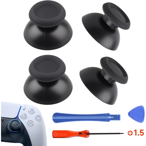 4Pack Replacement Thumbsticks Joystick for PS5 Controller Analog Stick Custom Joystick Thumb Grip Cap Repair Tools with Screwdriver Pry Tool Pry Board for Playstation 5, Black