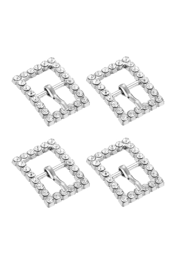 4Pack Rhinestone Roller Buckles, 12mm Single Prong Belt Strap Adjuster, Silver