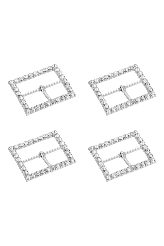4Pack Rhinestone Roller Buckles, 33mm Single Prong Belt Strap Adjuster, Silver