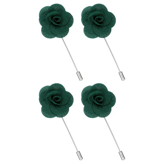 4Pack Rose Lapel Pin for Men, Camellia Satin Flower Lapel Pins, Dark Green