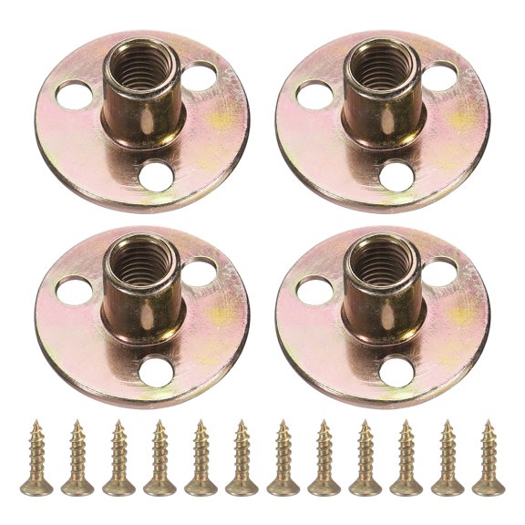 4Pack Round Base T-Nuts, M10 3 Holes Iron Plate Nut, 17.3mm Height, Multicolor