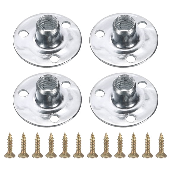 4Pack Round Base T-Nuts, M8 3 Holes Iron Plate Nut, 11.2mm Height, Silver