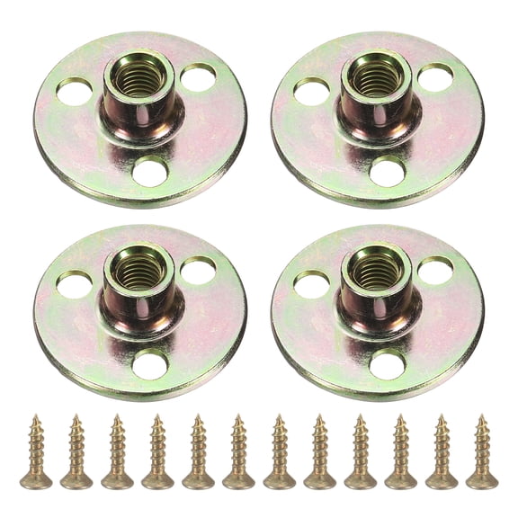 4Pack Round Base T-Nuts, M8 3 Holes Iron Plate Nut, 12.7mm Height, Multicolor