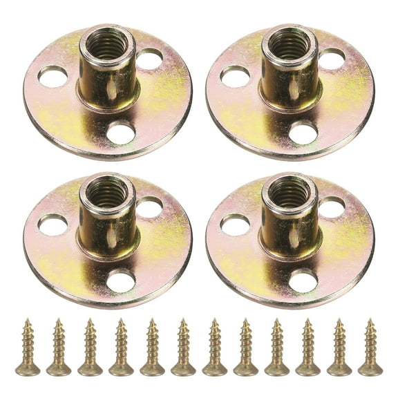 4Pack Round Base T-Nuts, M8 3 Holes Iron Plate Nut, 17.2mm Height, Multicolor
