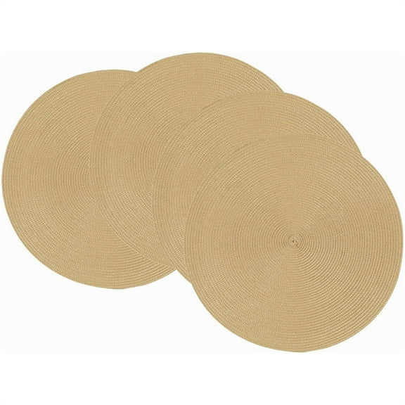 4Pack Round Braided Pads,15 Inch Non-Slip Place Mats,Insulation Table Mats,Hand Woven Pads,Heat Resistant Washable Placemats,for Home Kitchen Dining Room Decoration Gold