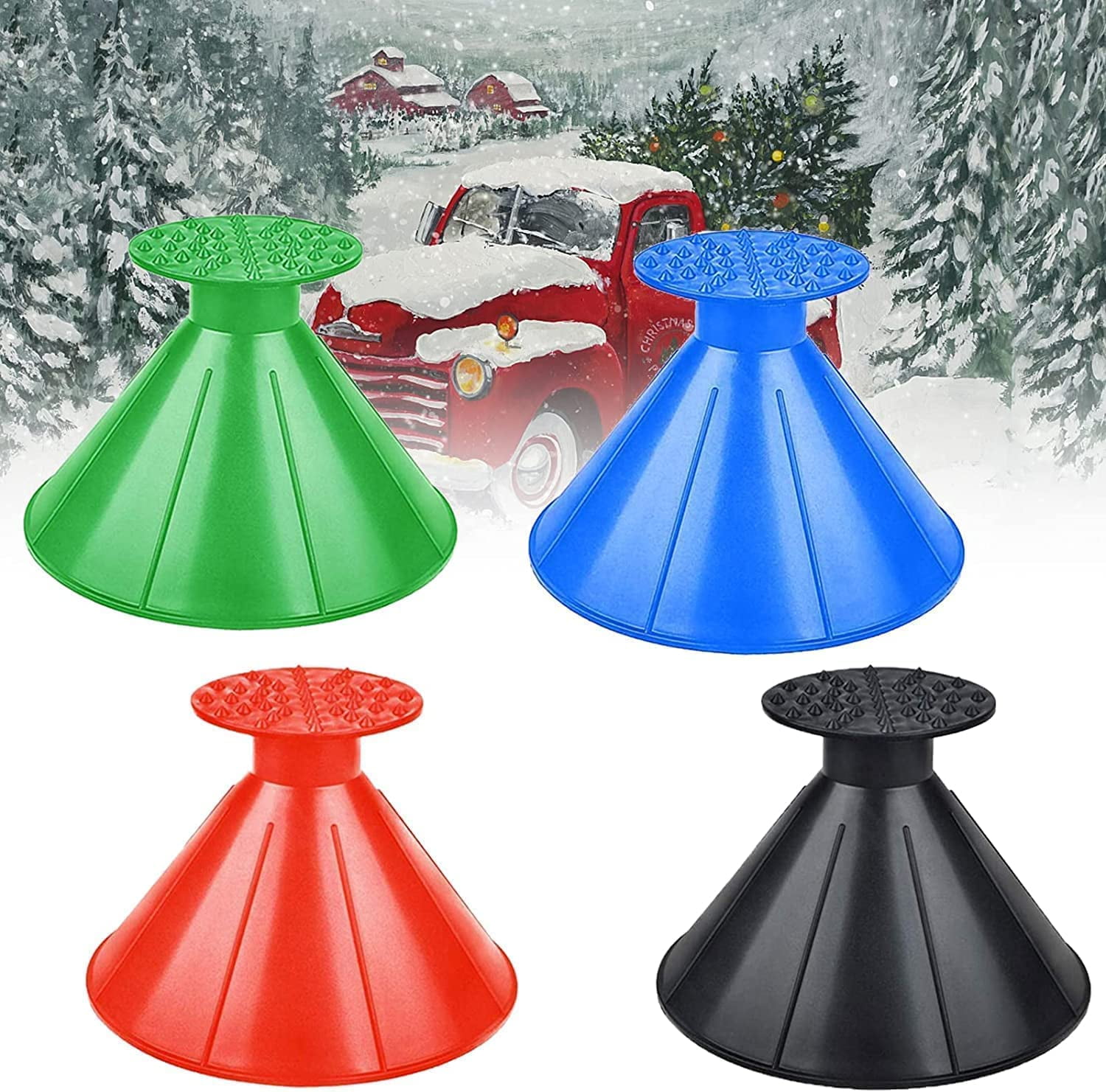 DuyaJoinX 4 Colors Magical Ice Scrapers for Car Windshield, Snow Scraper  Round with Funnel, Cone-Shaped Car Snow Remover, Car Window Cleaner for Ice  