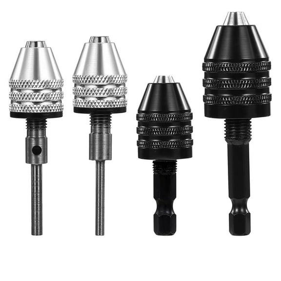 4Pack Round to Hex Adapter 1/4 1/8 1/16Inch Drill Chuck Adapter Keyless Drill Chuck Bit Hex for Impact Driver Conversion