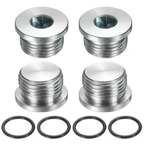 4 Pack SAE 1-1/16-12 UNF Inner Hex Head Pipe Fitting Plug, Universal Carbon Steel Thread Socket Plug with O-Ring for Terminate Pipe Ends or Replacement Drains