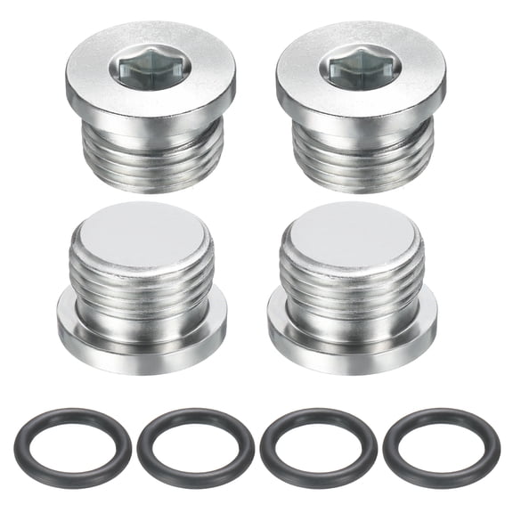 4 Pack SAE 3/4-16 UNF Inner Hex Head Pipe Fitting Plug, Universal Carbon Steel Thread Socket Plug with O-Ring for Terminate Pipe Ends or Replacement Drains