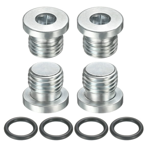 4 Pack SAE 7/16-20 UNF Inner Hex Head Pipe Fitting Plug, Universal Carbon Steel Thread Socket Plug with O-Ring for Terminate Pipe Ends or Replacement Drains