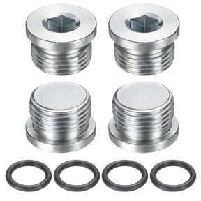 4 Pack SAE 7/8-14 UNF Inner Hex Head Pipe Fitting Plug, Universal Carbon Steel Thread Socket Plug with O-Ring for Terminate Pipe Ends or Replacement Drains