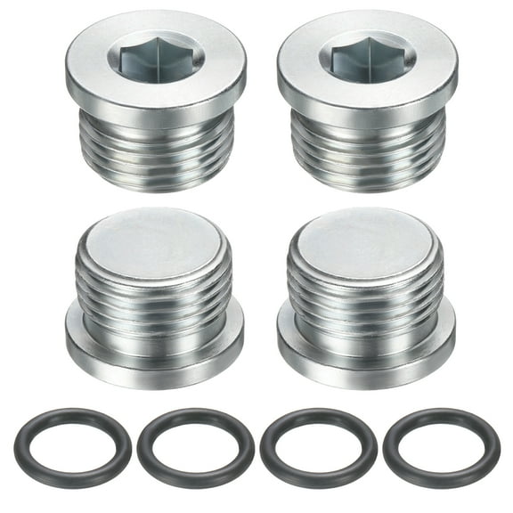 4 Pack SAE 7/8-14 UNF Inner Hex Head Pipe Fitting Plug, Universal Carbon Steel Thread Socket Plug with O-Ring for Terminate Pipe Ends or Replacement Drains