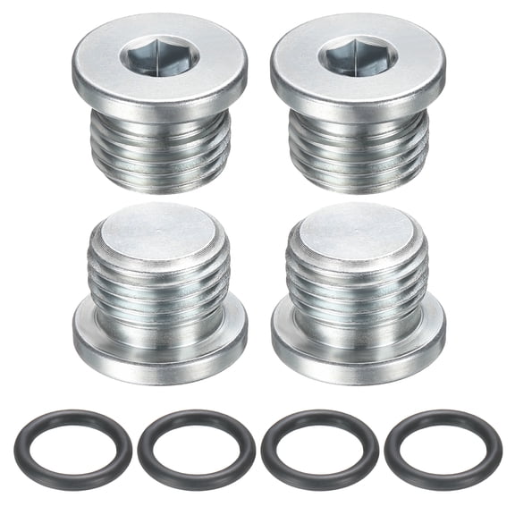 4 Pack SAE 9/16-18 UNF Inner Hex Head Pipe Fitting Plug, Universal Carbon Steel Thread Socket Plug with O-Ring for Terminate Pipe Ends or Replacement Drains
