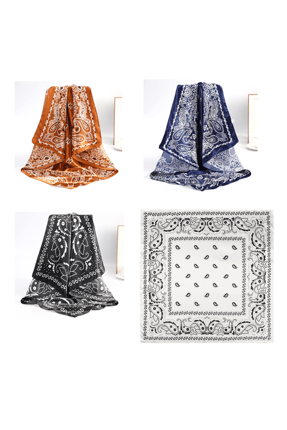 4Pack Satin Large Square Head Scarves, 35 Silk Like Neck Scarf Hair Sleeping Wraps Satin Silk Scarfs for Women