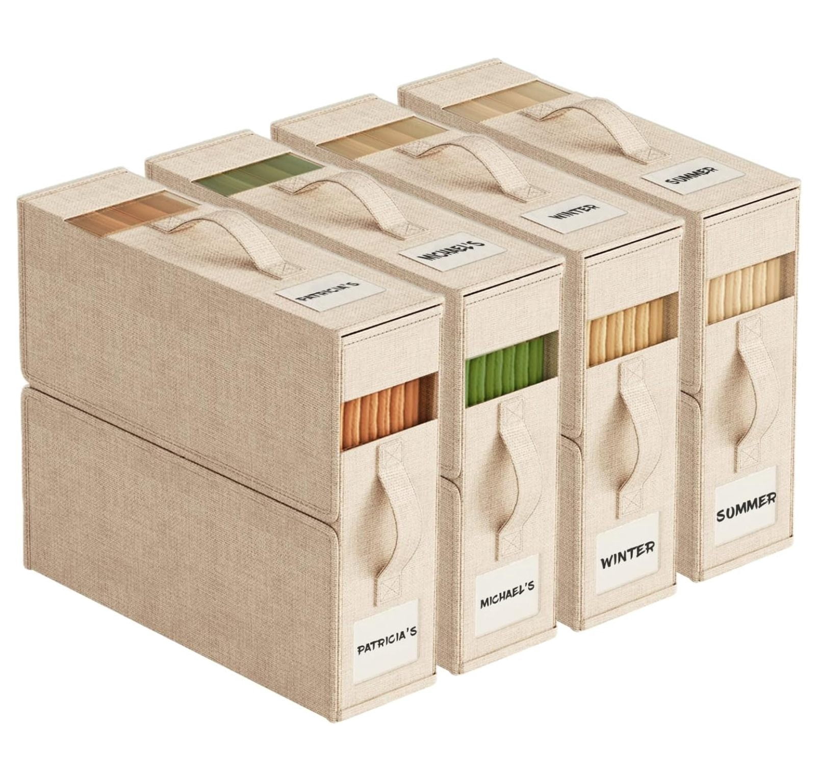 ActCosy 4-Pack Foldable Sheet Organizers - Clear Window Storage Bags For King/Queen Sets, Beige - View #3