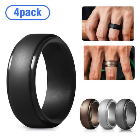 4Pack Silicone Wedding Ring for Men, Breathable Mens' Rubber Wedding Bands, Comfortable Durable Wedding Ring, Size 9 10 11 Available for Workout