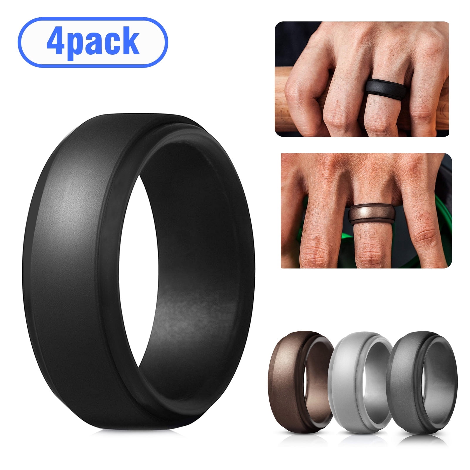 4Pack Silicone Wedding Rings for Men, Breathable Mens' Rubber Wedding 4Pack Silicone Wedding Rings for Men, Breathable Mens' Rubber Wedding