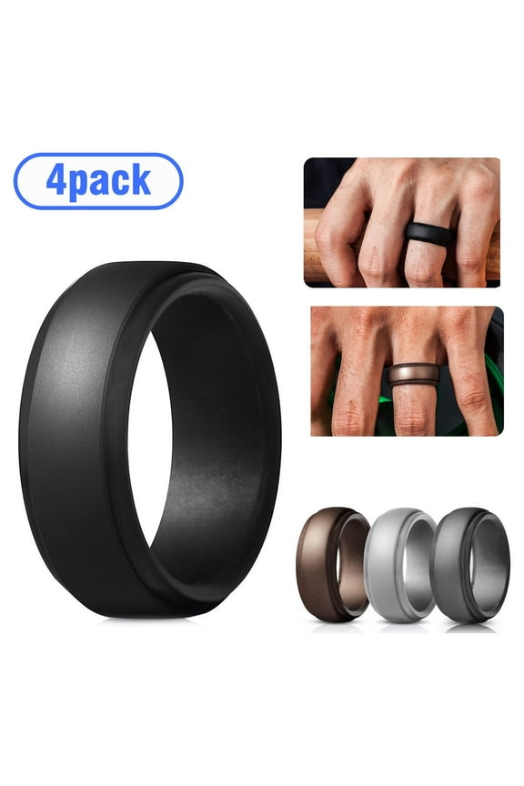 4Pack Silicone Wedding Rings for Men, Breathable Mens' Rubber Wedding Bands, Size 11/10/9inch, Multi-colored Wedding Rings for Anniversary Birthday Festival