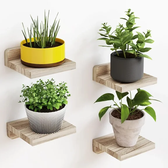 4Pack Small Floating Shelves for Wall, Wood Shelf 5 Inch Display Ledges Room Decor, Mini with 2 Types of Installation