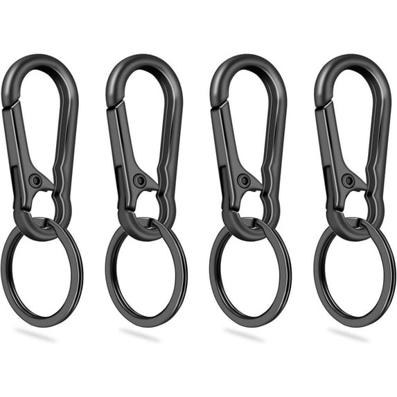 4Pack Small Keychain Rings, Metal Key Carabiner Clip, Mini EDC Key Ring Chain Holder Organizer for Purse Charm Hook, Car Keychain, Paracord Keychain Lanyard, Men and Women Key Fob (Gun Black)