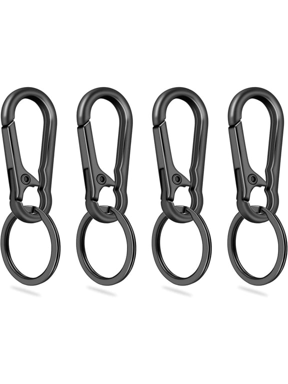 4Pack Small Keychain Rings, Metal Key Carabiner Clip, Mini EDC Key Ring Chain Holder Organizer for Purse Charm Hook, Car Keychain, Paracord Keychain Lanyard, Men and Women Key Fob (Gun Black)