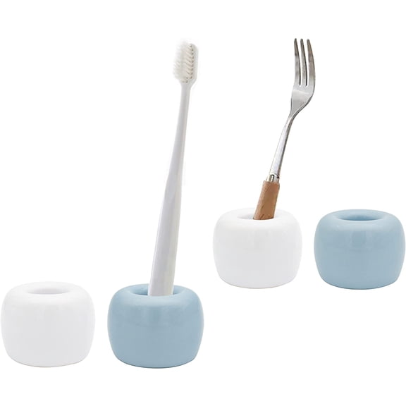 4Pack Small Mini Ceramic Toothbrush Holder Minimal Individual Toothbrush Stand for Bathroom