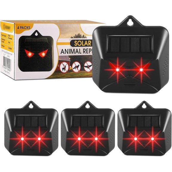 4Pack Solar Nocturnal Animal Repeller To Keep Wild Animal Away - Red LED Light Waterproof Predator Repellent For Garden, Courtyard, Orchard, Farm & Chicken Coops