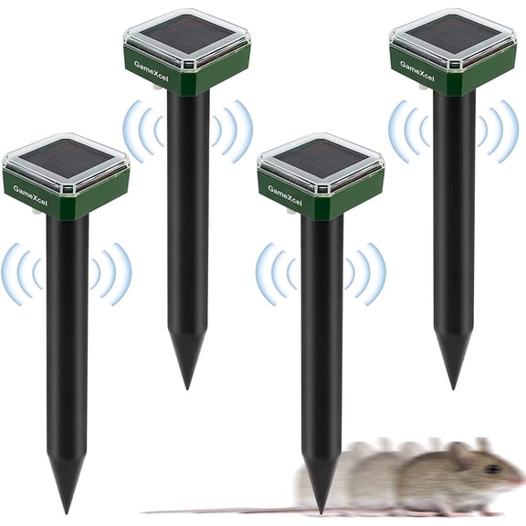 4Pack Solar Ultrasonic Mole Repellent Gopher Hawk for Groundhog Repellent Snake Rodent Spikes Chaser Pest Control for Outdoor Lawn Garden