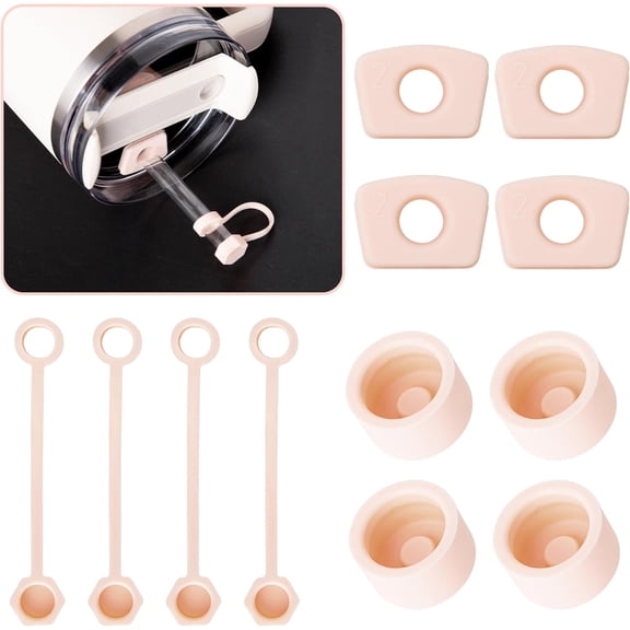 4Pack Spill Stopper for Stanley Cup 2.0 30oz & 40oz, Silicone Leak Proof Stopper for Stanley Tumbler, Cup Accessories Includes Straw Cover Cap, Round Stopper, Square Stopper, Pink