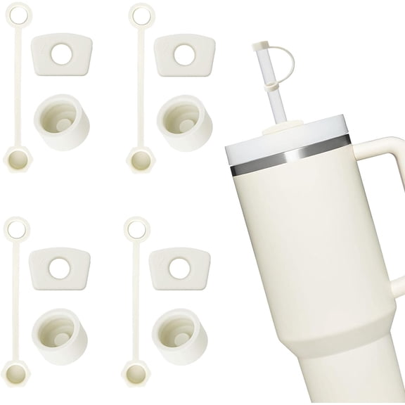 4Pack Spill Stopper for Stanley Cup 2.0 30oz & 40oz, Silicone Leak Proof Stopper for Stanley Tumbler, Cup Accessories Includes Straw Cover Cap, Round Stopper, Square Stopper, Cream