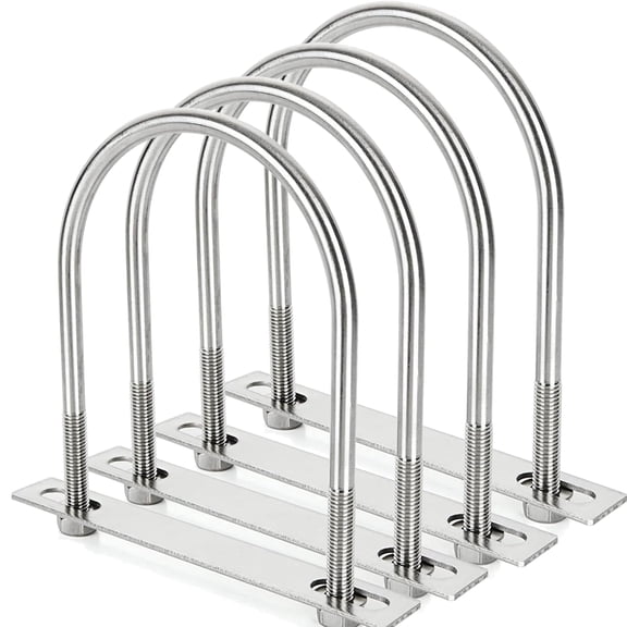 4Pack Square U-Bolts 4-1/2" Stainless Steel with Plates Nuts Flat Washers M10 Round for Car, RV, Trailer, Bumper, Boat