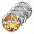 thumbnail image 1 of 4Pack Stainless Steel Plates, 8Inch 3 Section Round Divided Plates Portion Control Plates Partition Plate for Camping,4 * Stainless Steel Plates,Silver, 1 of 9