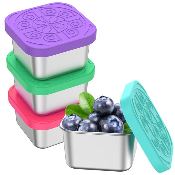 4-Pack Small Stainless Steel Snack Containers (2oz) – Mini Metal Food Storage Cups with Lids for Toddlers, Daycare, School & Travel