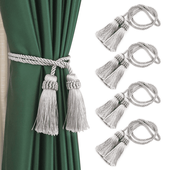 4Pack Tassel Curtain Tiebacks Decoration Weaving Rope Silver