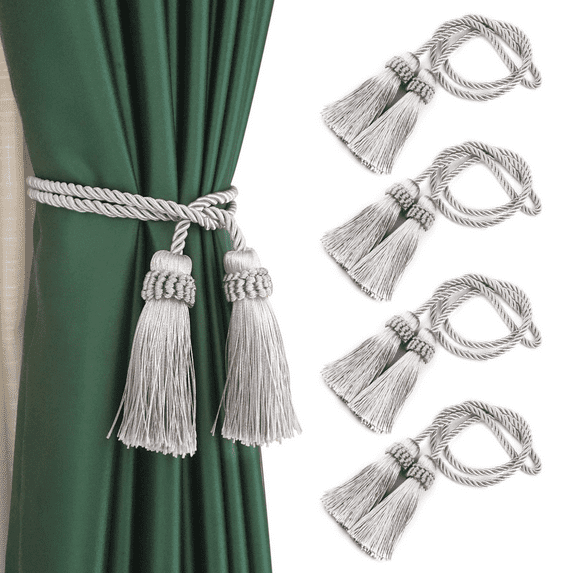 4Pack Tassel Curtain Tiebacks Decoration Weaving Rope Silver