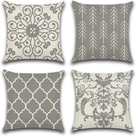 4Pack Throw Pillow Covers 18x18 in Linen Fabric Cushion Covers Throw Pillows for Couch, Decorative Throw Pillow Cases Accent Pillow Covers for Home Bed Couch Sofa Car (Style2, 18x18In)
