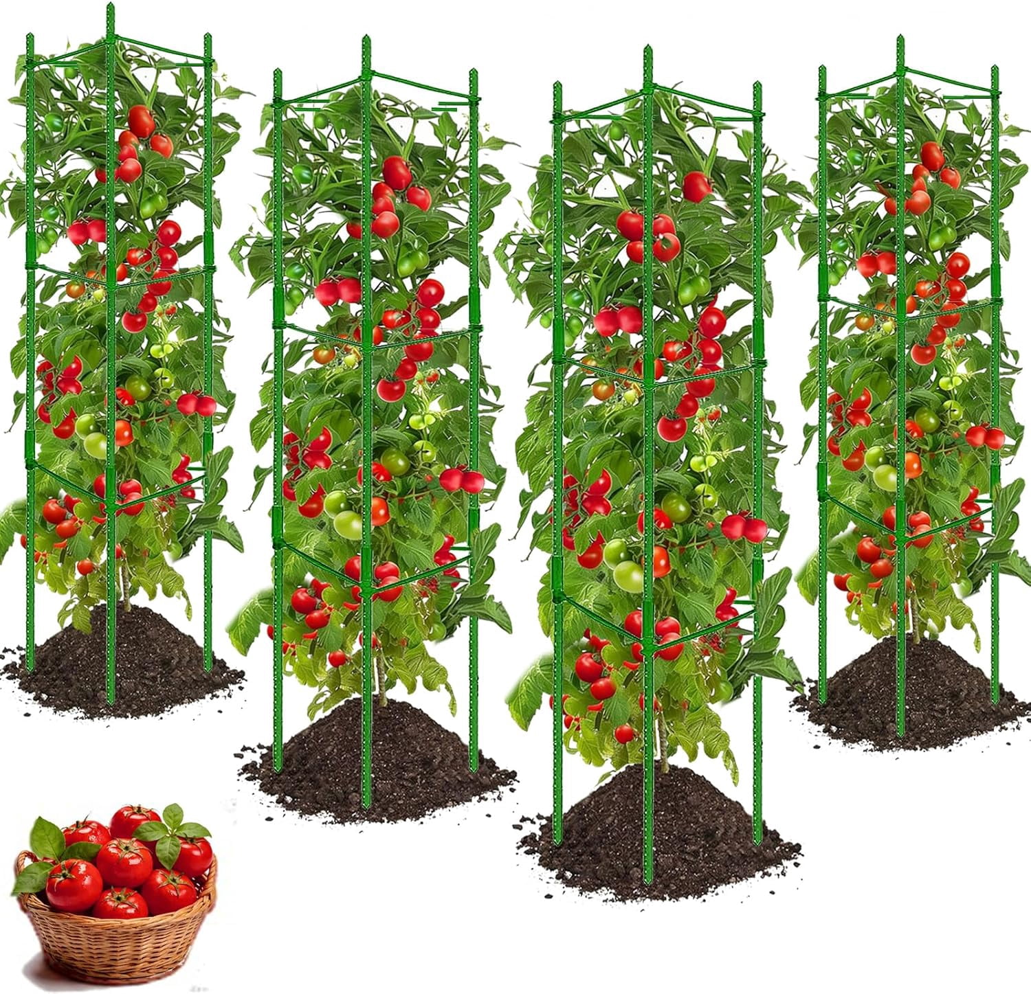 4Pack Tomato Cage for Garden Plant Support, Up to 48inch Garden Stakes Tomato Cage, Tomato Trellis for Potted Plants, Tomato Cages Plant Stakes Trellis for Climbing Plants Vegetables Flowers