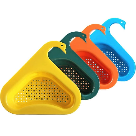 4Pack Triangular Sink Strainer Basket,Swan Drain Basket for Kitchen Sink Punch-Free Food Strainer Hanging Sink Strainer Leftover Soup Filter Rack Fits All Sinks