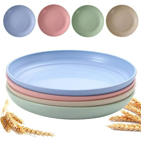 4Pack Unbreakable Dinner Plates,7.9In Multi-color Plastic Wheat Straw Plates for Toddlers,Reusable Lightweight Dishes for School,Home