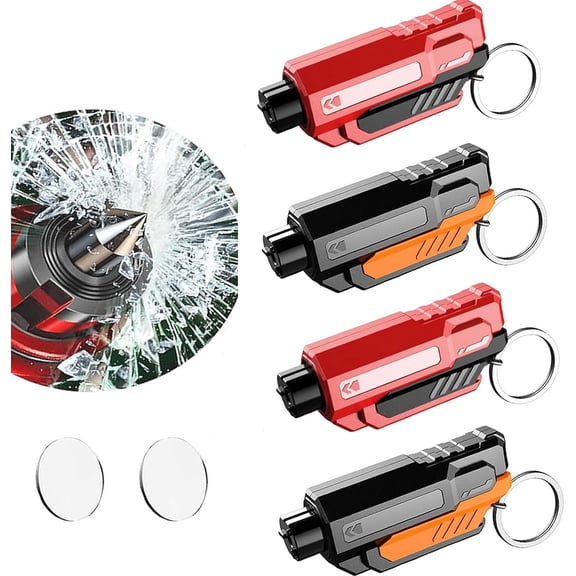 4Pack Upgrade Car Window Breaker Seatbelt Cutter Keychain, Portable Car Emergency Escape Tool, Safe HammerGlass Breaker Under Water (Red+Red+Orange+Orange)