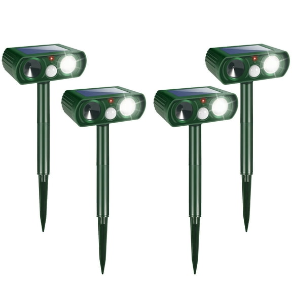 4Pack Upgraded Ultrasonic Animal Repellent Outdoor Solar Animal Repeller Waterproof with PIR Sensor & Strobe Flashing Lights Pest Repeller Animal Deterrent to Keep Deer Cat Dog Raccoon Mouse Fox Away