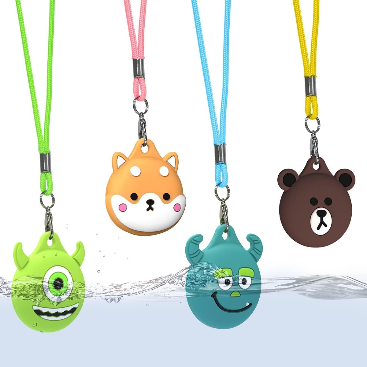 GetUSCart- Cartoon kids Air Tag Necklace Adjustable Hidden Holder for Apple Air  Tag, Cute Soft Silicone Anti-Lost Waterproof Case with Key Ring  (Green)[4Pack]