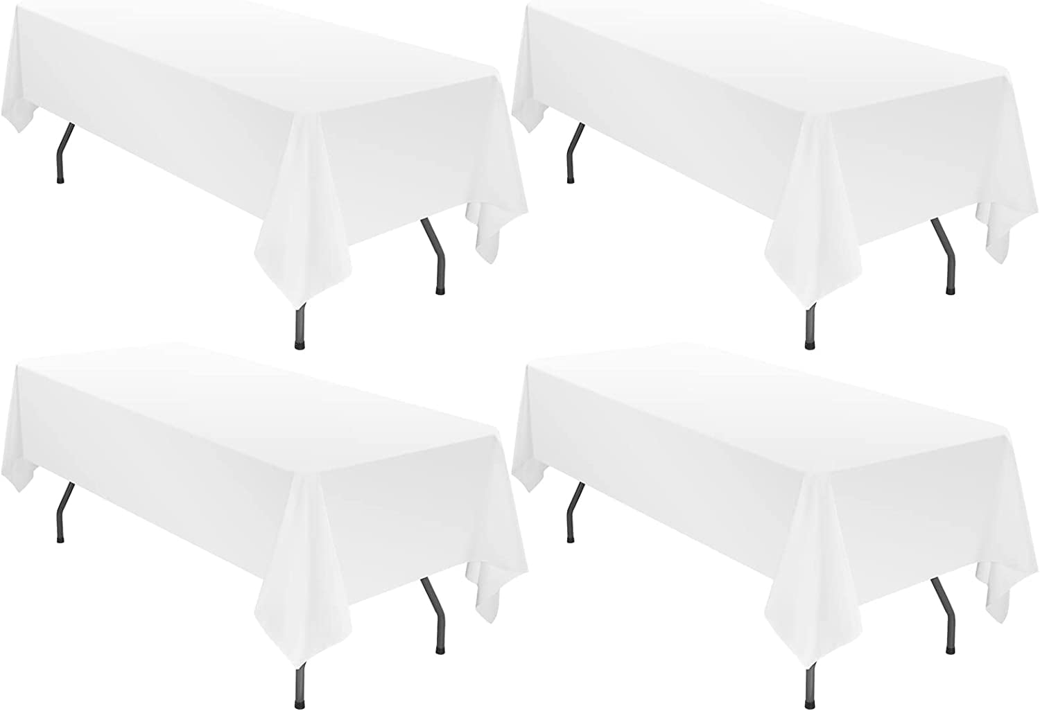 4Pack White Polyester Tablecloths 60 x 102 Inch for 6ft Rectangle