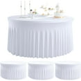 thumbnail image 1 of 4Pack White Round Spandex Tablecloths for 60 inch Table, Stretchy Wrinkle Free 120inch Fitted 5FT Round Table Cloths Cover with Skirt for Wedding Birthday Party Dining Banquet Events, 1 of 8