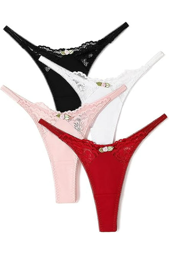 4Pack Women G-String Thongs Panties T Back Breathable Sexy Underwear