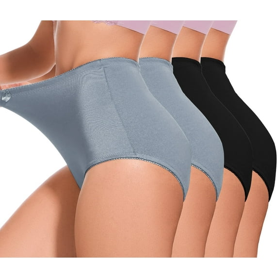 GAI YI 4Pack Women's High-Waist Light Tummy Control Girdle Panties Full Coverage Underwear Ladies Panties for Women 2Black+2GreyBlue S