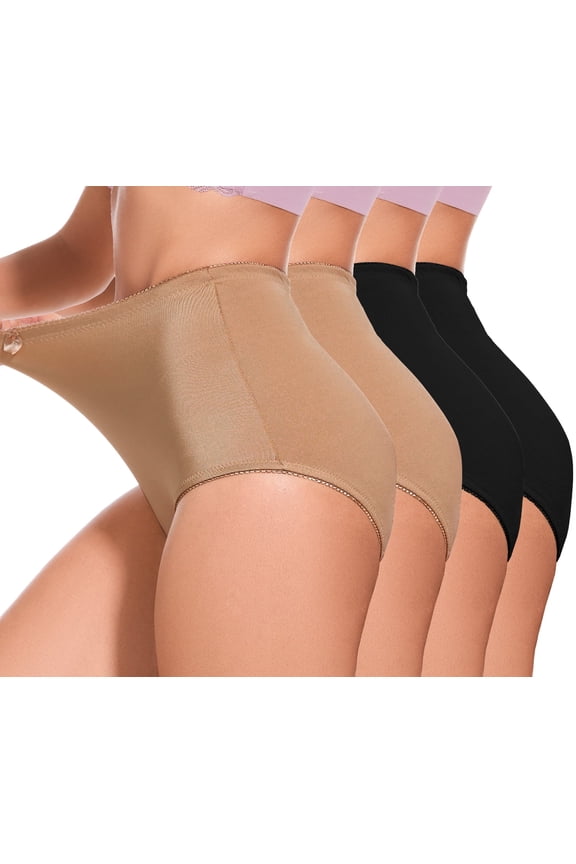 4Pack Women's High-Waist Light Tummy Control Girdle Panties Full Coverage Underwear Ladies Panties for Women 2Black+2Khaki L
