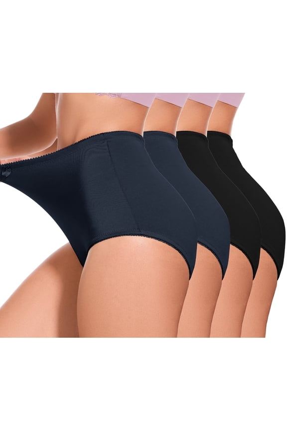 4Pack Women's High-Waist Light Tummy Control Girdle Panties Full Coverage Underwear Ladies Panties for Women 2Black+2Navy M